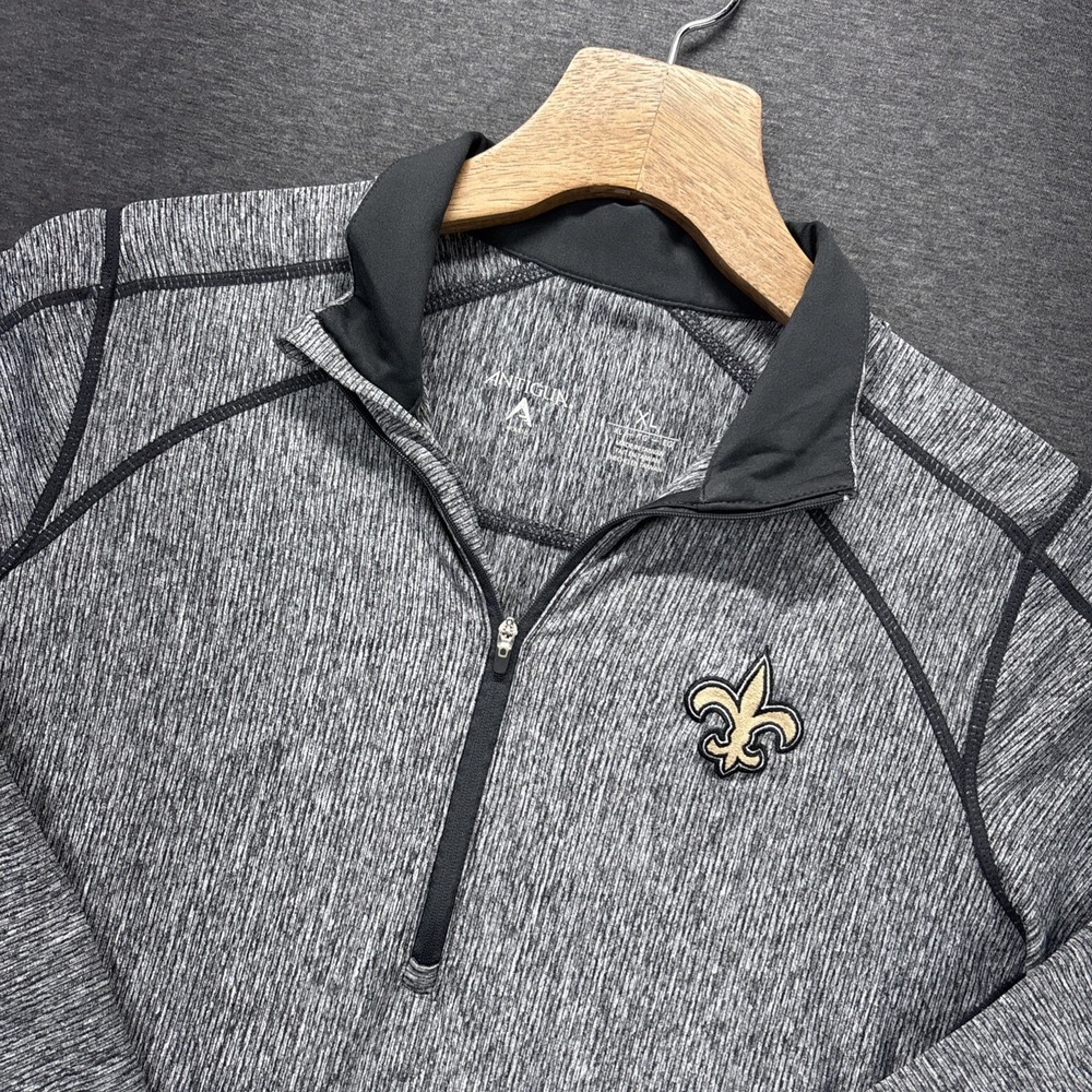 New Orleans Saints Quarter Zip Pullover Women's XL Heathered Gray Stretch NFL